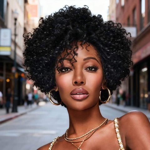 Ready to Wear Wig Short Afro Curly Machine Made Wig No Lace Glueless Human Hair Wigs