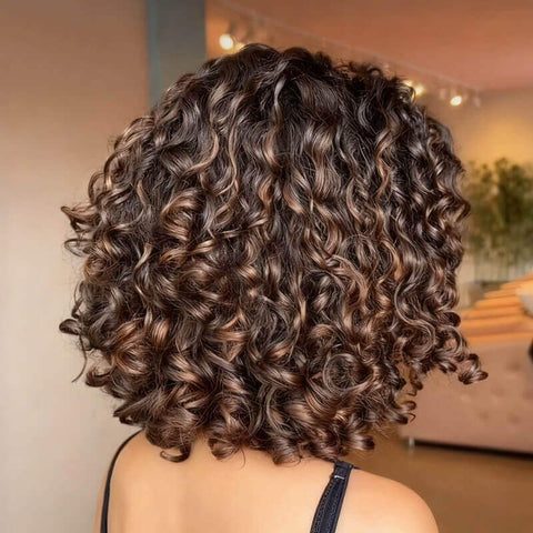 Brown Ombre Short Curly Bob Wigs Lace Front Human Hair Wigs