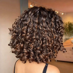 Brown Ombre Short Curly Bob Wigs Lace Front Human Hair Wigs
