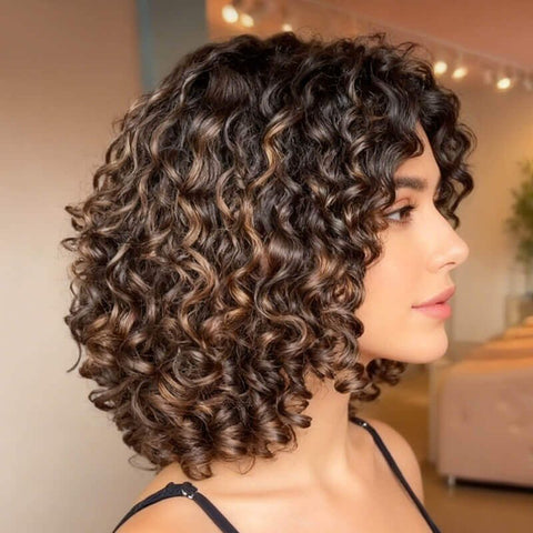 Brown Ombre Short Curly Bob Wigs Lace Front Human Hair Wigs