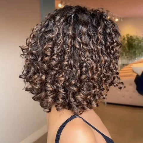 Brown Ombre Short Curly Bob Wigs Lace Front Human Hair Wigs