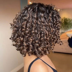 Brown Ombre Short Curly Bob Wigs Lace Front Human Hair Wigs