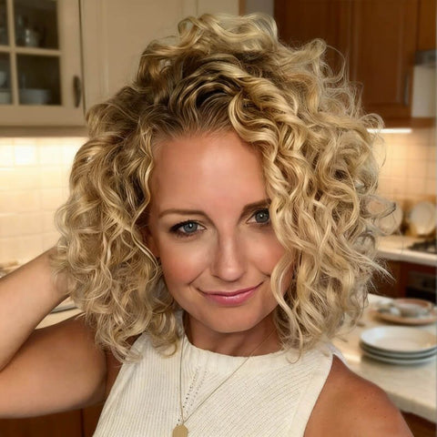 Ombre Curly Short Bob Wigs Lace Front Human Hair Wigs