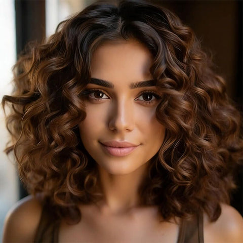 Brown Ombre Loose Deep Curly Bob Wigs Human Hair Wigs