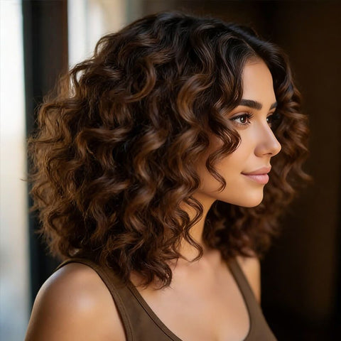 Brown Ombre Loose Deep Curly Bob Wigs Human Hair Wigs