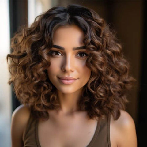 Brown Ombre Loose Deep Curly Bob Wigs Human Hair Wigs