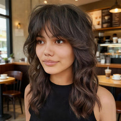 Glueless Bob Wigs Brown Shag Haircut Layers Wigs With Bangs Lace Front Human Hair Wigs