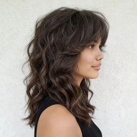 Glueless Bob Wigs Brown Shag Haircut Layers Wigs With Bangs Lace Front Human Hair Wigs