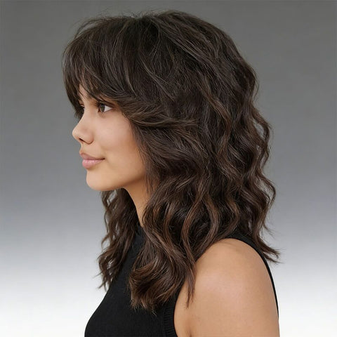 Glueless Bob Wigs Brown Shag Haircut Layers Wigs With Bangs Lace Front Human Hair Wigs