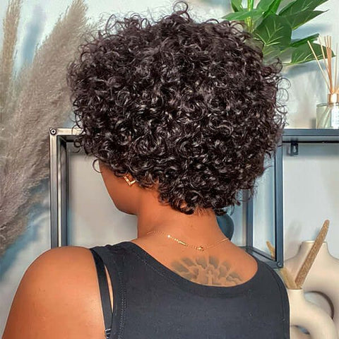 Short Pixie Cut Bouncy Curly Bob Wigs With Bangs Lace Front Human Hair Wigs