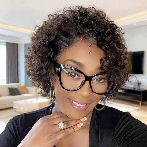 Pixie Cut Wig Ombre Short Curly Bob Wigs Lace Front Human Hair Wigs
