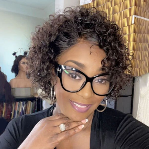 Pixie Cut Wig Ombre Short Curly Bob Wigs Lace Front Human Hair Wigs