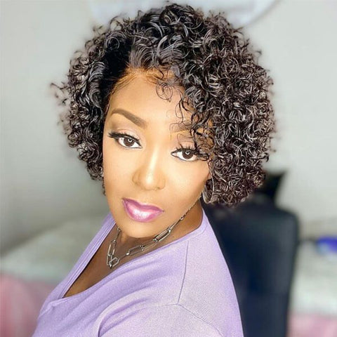 Pixie Cut Wig Ombre Short Curly Bob Wigs Lace Front Human Hair Wigs