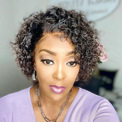 Pixie Cut Wig Ombre Short Curly Bob Wigs Lace Front Human Hair Wigs