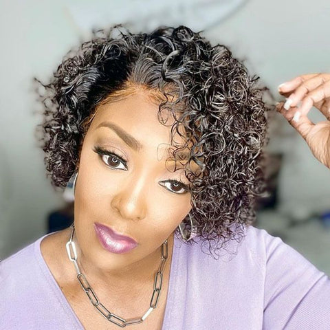 Pixie Cut Wig Ombre Short Curly Bob Wigs Lace Front Human Hair Wigs