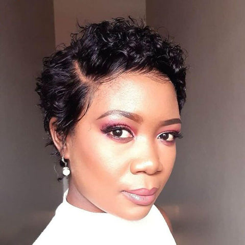 Pixie Cut Short Curly Bob Wigs with Side Part Lace Front Human Hair Wigs