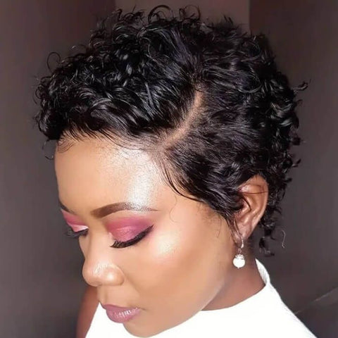 Pixie Cut Short Curly Bob Wigs with Side Part Lace Front Human Hair Wigs