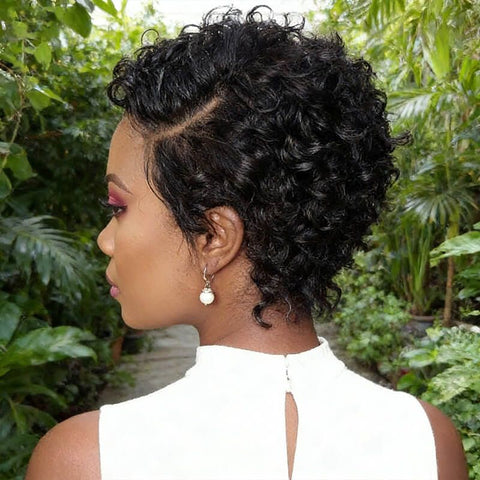 Pixie Cut Short Curly Bob Wigs with Side Part Lace Front Human Hair Wigs