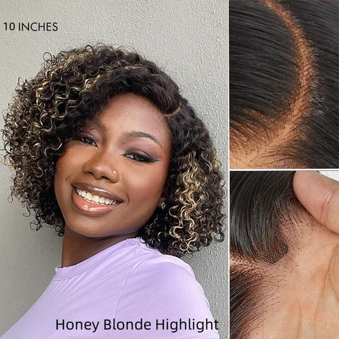 Pixie Cut Short Curly Bob Wigs with Side Part Lace Front Human Hair Wigs