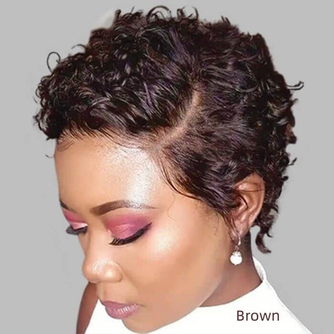 Pixie Cut Short Curly Bob Wigs with Side Part Lace Front Human Hair Wigs