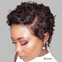 Pixie Cut Short Curly Bob Wigs with Side Part Lace Front Human Hair Wigs