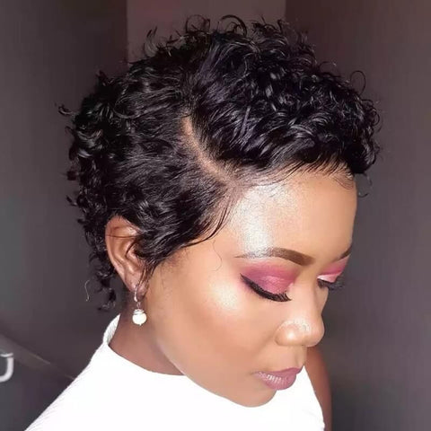 Pixie Cut Short Curly Bob Wigs with Side Part Lace Front Human Hair Wigs