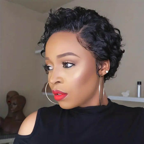 Pixie Cut Short Curly Bob Wigs with Side Part Lace Front Human Hair Wigs