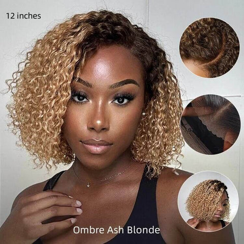 Pixie Cut Short Curly Bob Wigs with Side Part Lace Front Human Hair Wigs