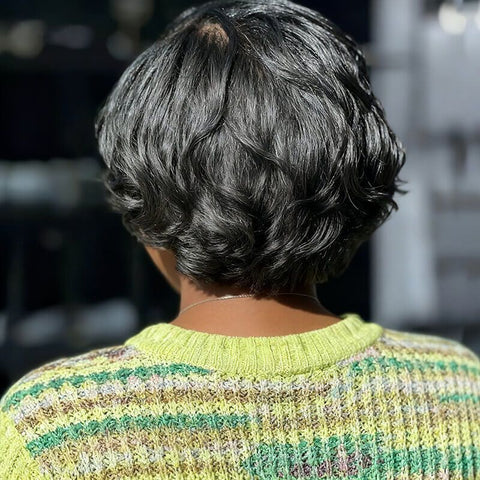 Pixie Cut Short Bob Wigs with Side Part Natural Black Lace Front Human Hair Wigs