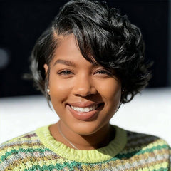Pixie Cut Short Bob Wigs with Side Part Natural Black Lace Front Human Hair Wigs