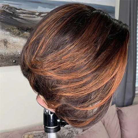 Short Pixie Cut Highlight Bob Wig Lace Front Human Hair Wigs
