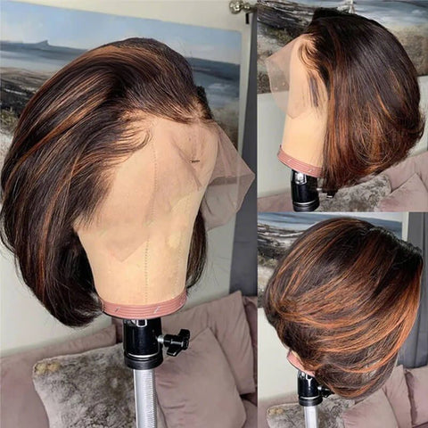 Short Pixie Cut Highlight Bob Wig Lace Front Human Hair Wigs