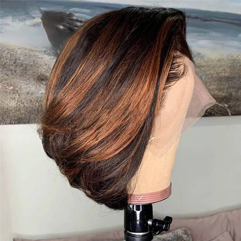Short Pixie Cut Highlight Bob Wig Lace Front Human Hair Wigs