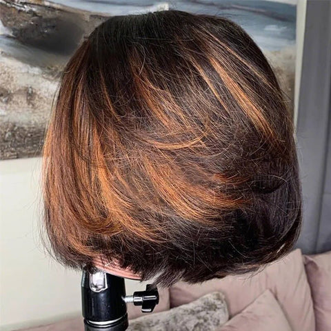 Short Pixie Cut Highlight Bob Wig Lace Front Human Hair Wigs