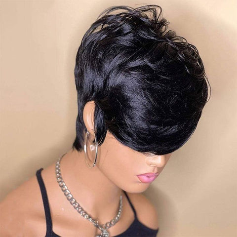 Pixie Cut Short Bob Wigs With Bangs Lace Front Human Hair Wigs
