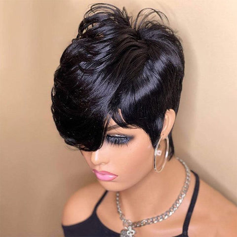 Pixie Cut Short Bob Wigs With Bangs Lace Front Human Hair Wigs