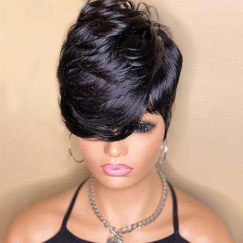 Pixie Cut Short Bob Wigs With Bangs Lace Front Human Hair Wigs
