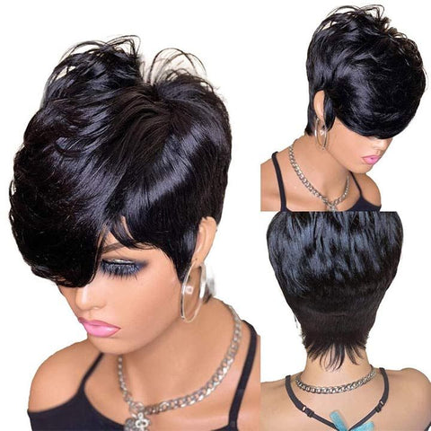 Pixie Cut Short Bob Wigs With Bangs Lace Front Human Hair Wigs