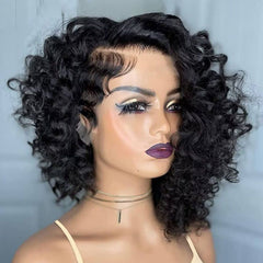 Glueless Pixie Cut Curly Bob Wigs with Side Part Lace Front Human Hair Wigs