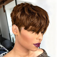 Pixie Cut Short Brown Bob Wigs With Bangs Lace Front Human Hair Wigs