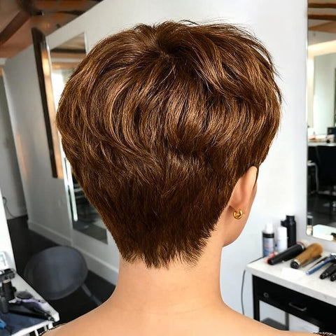 Pixie Cut Short Brown Bob Wigs With Bangs Lace Front Human Hair Wigs