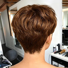 Pixie Cut Short Brown Bob Wigs With Bangs Lace Front Human Hair Wigs
