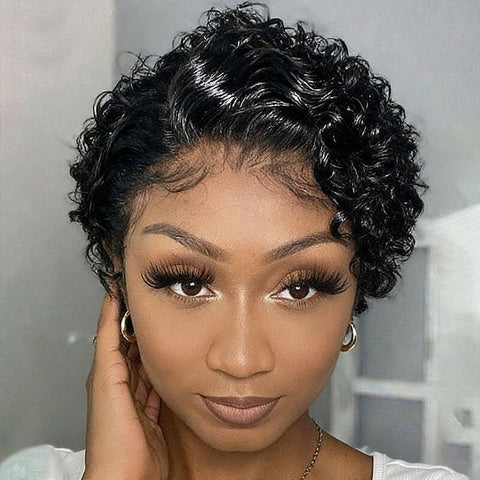 Pixie Cut Wig Short Curly Bob Wigs Lace Front Human Hair Wigs