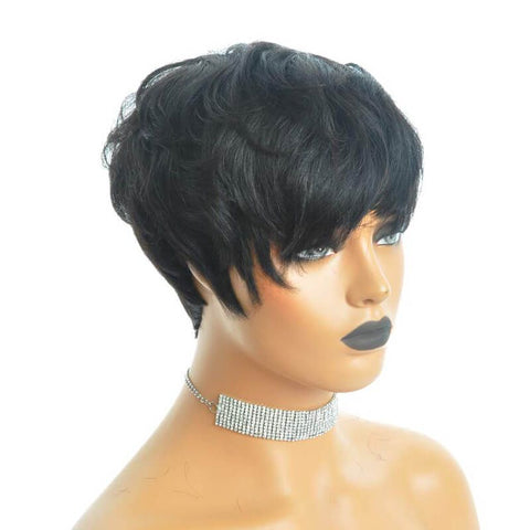 Pixie Cut Short Layered Bob Wigs With Bangs Glueless Human Hair Wigs