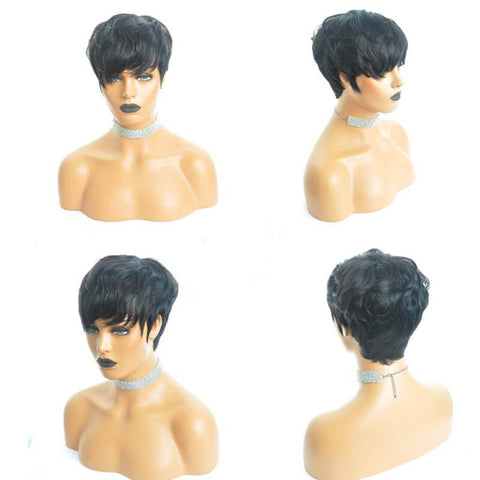 Pixie Cut Short Layered Bob Wigs With Bangs Glueless Human Hair Wigs