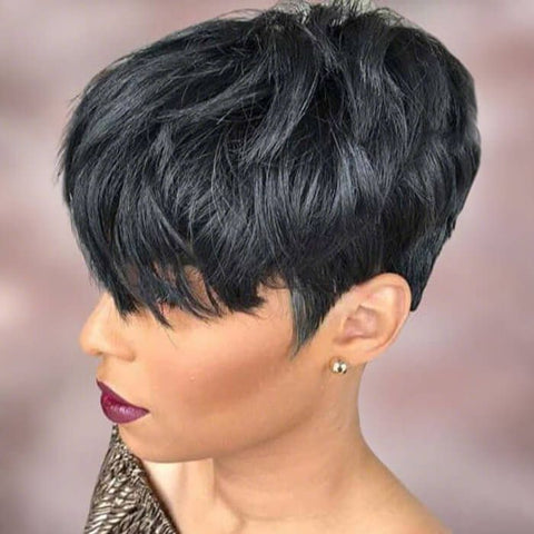 Pixie Cut Short Layered Bob Wigs With Bangs Glueless Human Hair Wigs