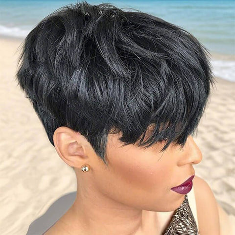 Pixie Cut Short Layered Bob Wigs With Bangs Glueless Human Hair Wigs
