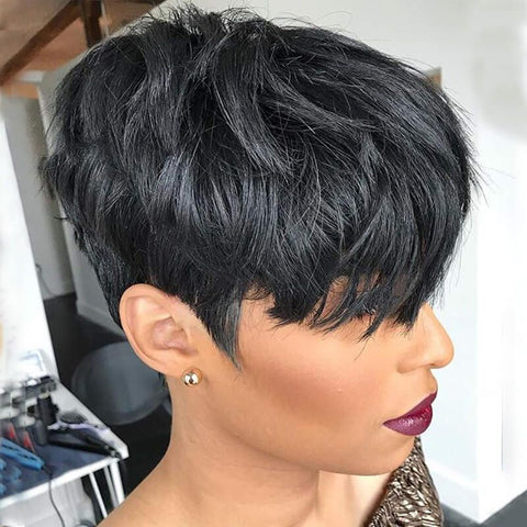 Pixie Cut Short Layered Bob Wigs With Bangs Glueless Human Hair Wigs