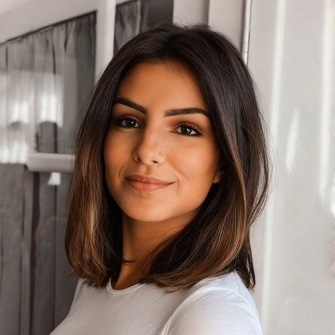 Glueless Shoulder Length Brown Ombre Straight Bob Wig Lace Frontal Human Hair Wigs