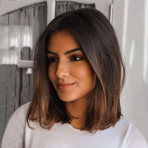 Glueless Shoulder Length Brown Ombre Straight Bob Wig Lace Frontal Human Hair Wigs